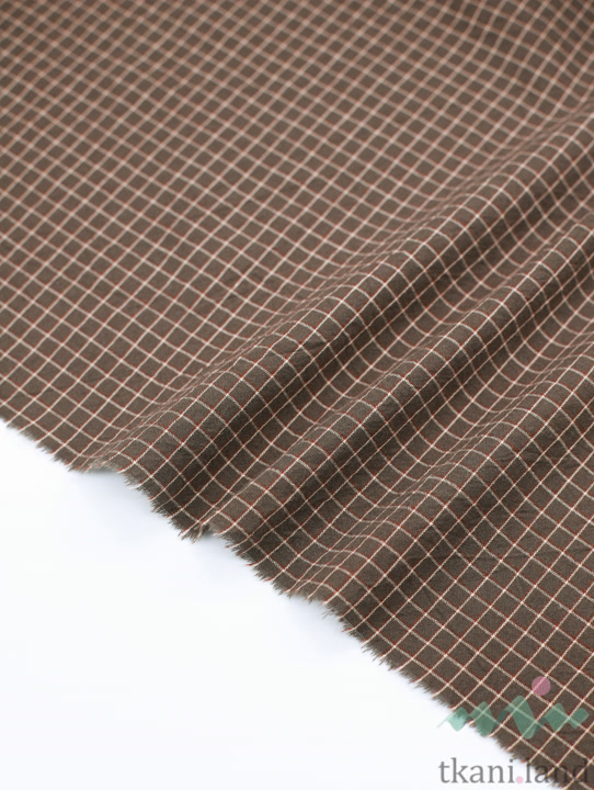 S0226 Вареный (стираный) хлопок с эффектом крэш «Клетка цвета Шоколад»