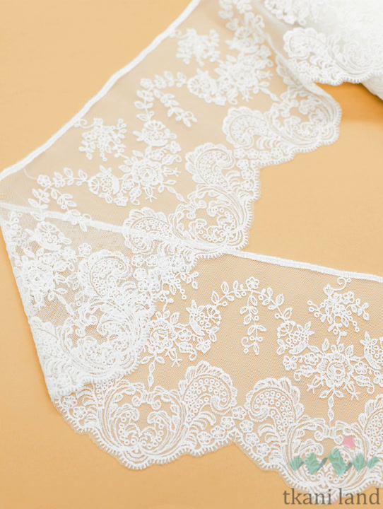 KR_S0001 Кружево на сетке 14 см цвет Теплый белый (zx-90)