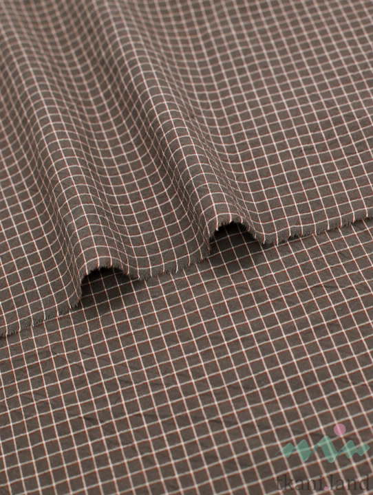 S0226 Вареный (стираный) хлопок с эффектом крэш «Клетка цвета Шоколад»