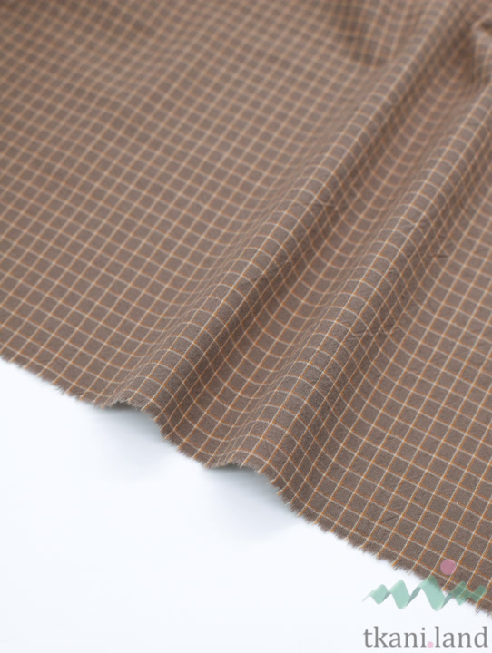 S0225 Вареный (стираный) хлопок с эффектом крэш «Клетка цвета какао»