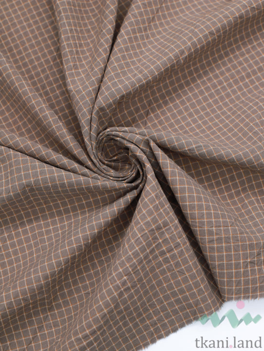 S0225 Вареный (стираный) хлопок с эффектом крэш «Клетка цвета какао»
