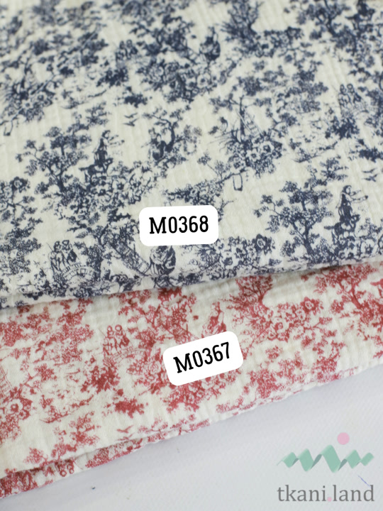 M0367 Муслин двухслойный «Узоры Диор красные на молочном»