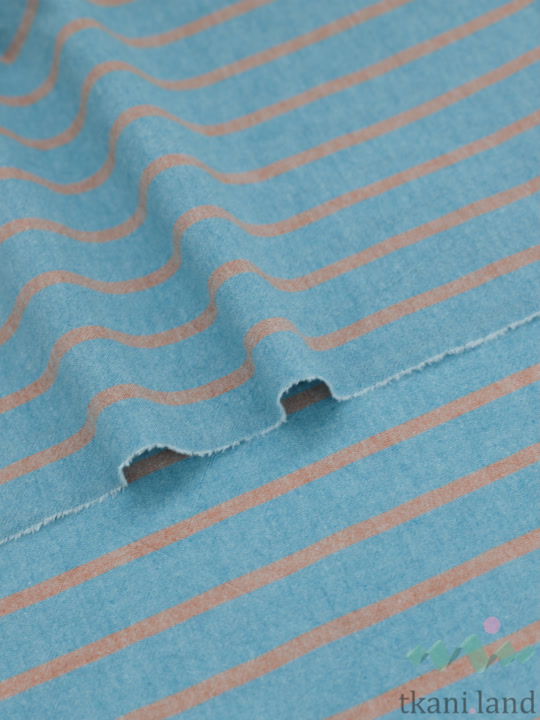 S0234 Вареный (стираный) хлопок с эффектом крэш полоска «Голубой этюд»
