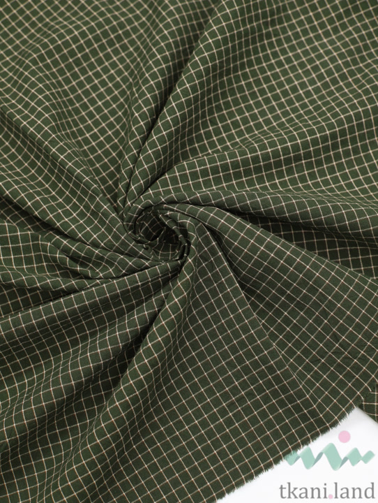 S0227 Вареный (стираный) хлопок с эффектом крэш «Клетка цвета зелени»