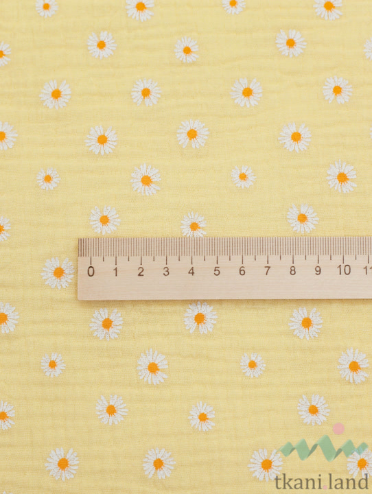 M0401 Муслин двухслойный «Ромашки на желтом»