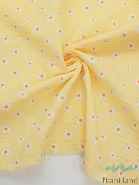 M0401 Муслин двухслойный «Ромашки на желтом»