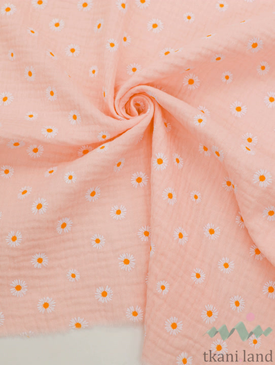 M0400 Муслин двухслойный «Ромашки на розовом»