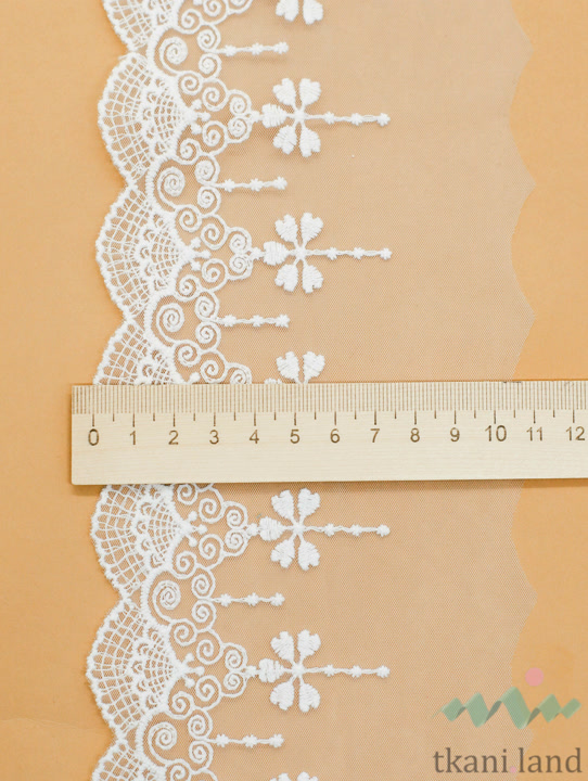 KR_S0006 Кружево на сетке 10,7 см цвет Теплый белый (411610)