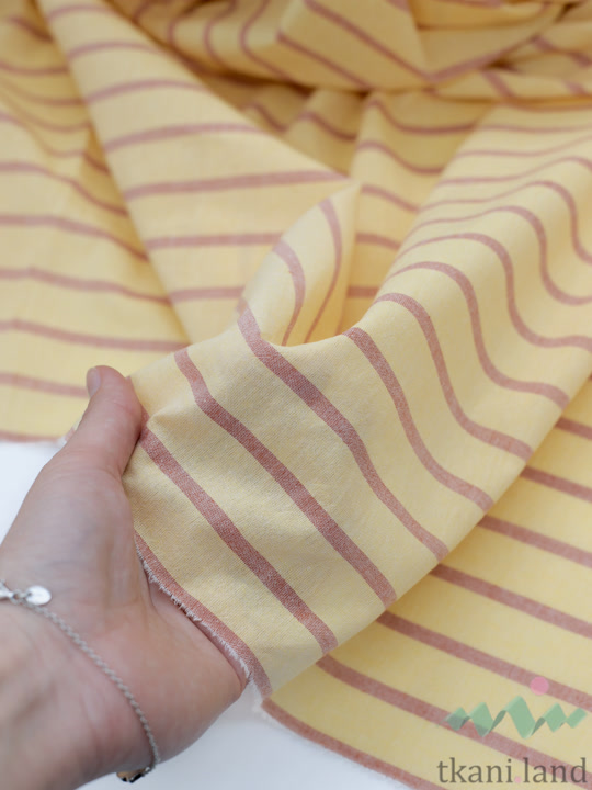 S0233 Вареный (стираный) хлопок с эффектом крэш полоска «Полоска на банановом»