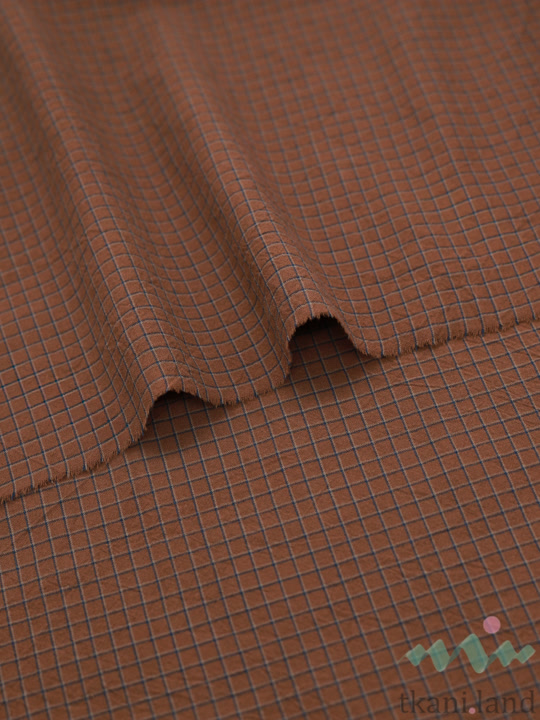 S0224 Вареный (стираный) хлопок с эффектом крэш «Клетка цвета корицы»