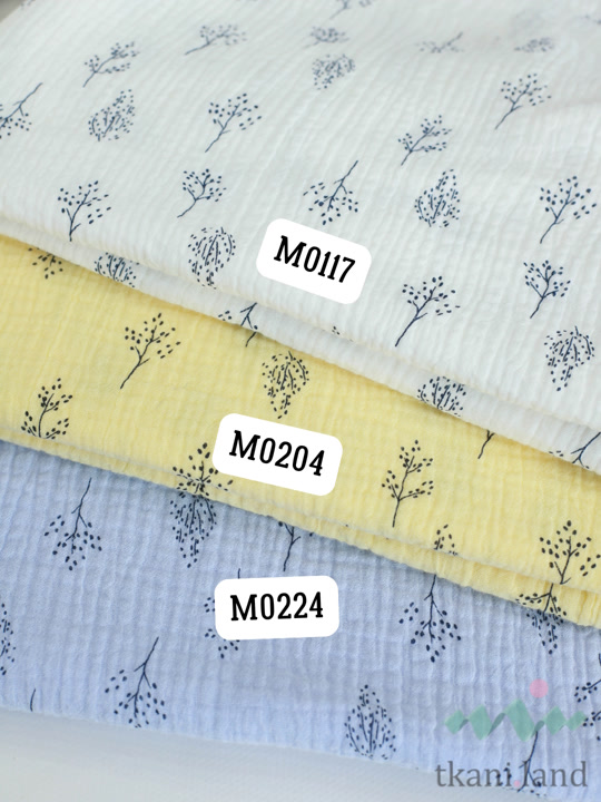 M0117 Муслин двухслойный «Веточки на белом»