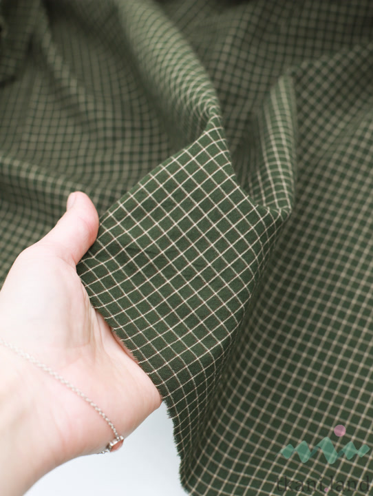 S0227 Вареный (стираный) хлопок с эффектом крэш «Клетка цвета зелени»