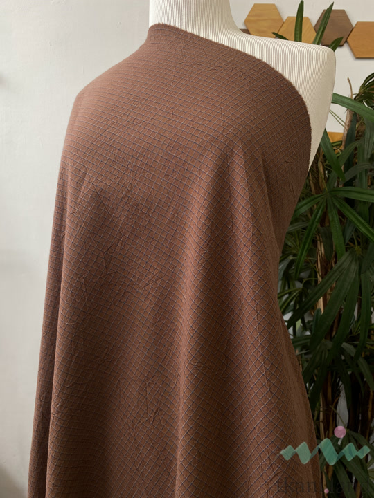 S0224 Вареный (стираный) хлопок с эффектом крэш «Клетка цвета корицы»