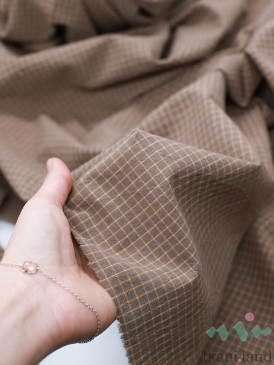 S0225 Вареный (стираный) хлопок с эффектом крэш «Клетка цвета какао»