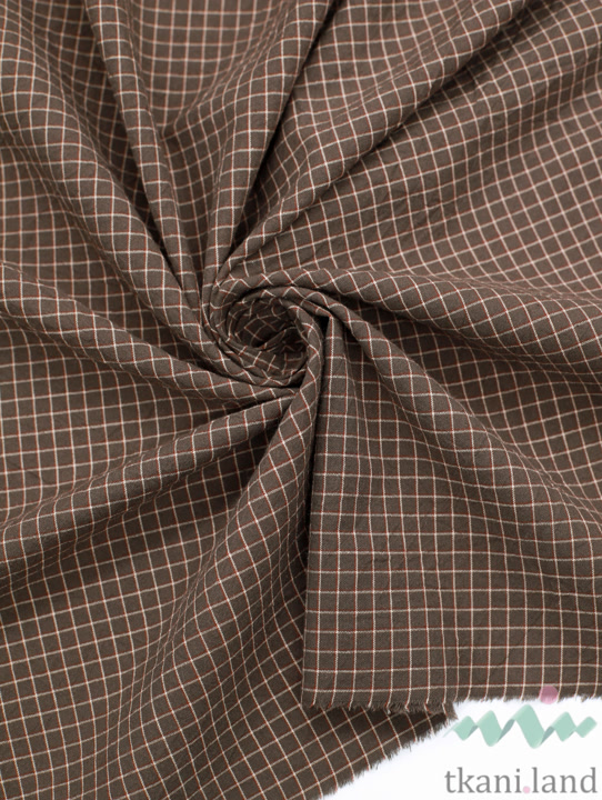 S0226 Вареный (стираный) хлопок с эффектом крэш «Клетка цвета Шоколад»