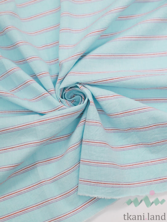 S0229 Вареный (стираный) хлопок с эффектом крэш «Полоска светло-голубая»