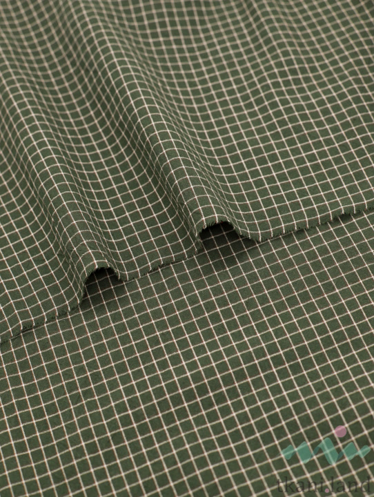 S0227 Вареный (стираный) хлопок с эффектом крэш «Клетка цвета зелени»