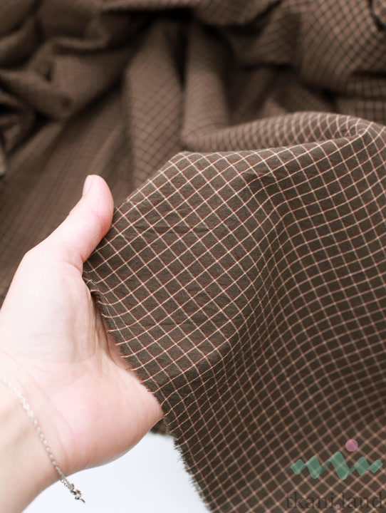 S0226 Вареный (стираный) хлопок с эффектом крэш «Клетка цвета Шоколад»