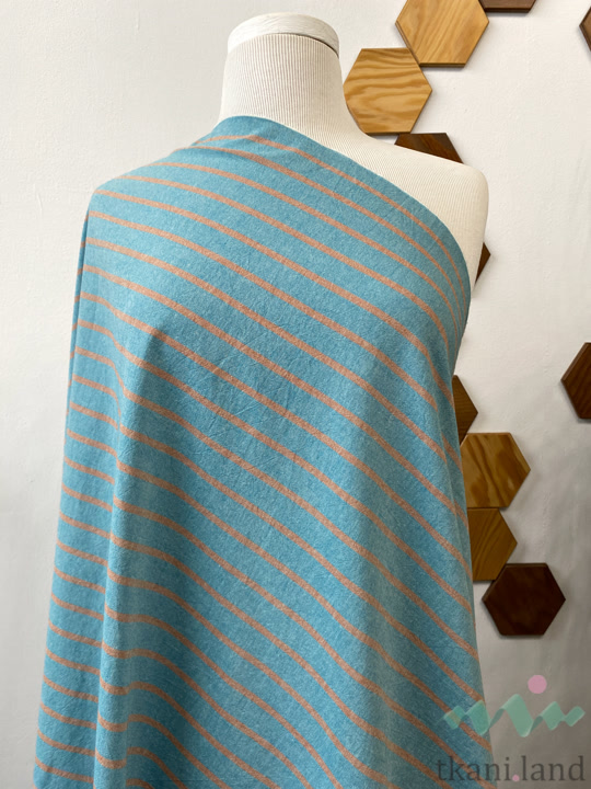 S0234 Вареный (стираный) хлопок с эффектом крэш полоска «Голубой этюд»