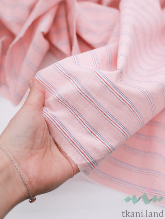 S0230 Вареный (стираный) хлопок с эффектом крэш «Полоска светло-розовая»