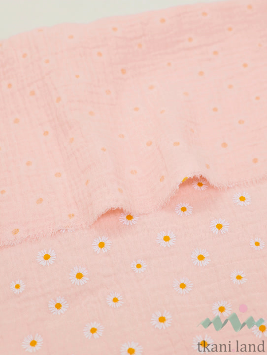 M0400 Муслин двухслойный «Ромашки на розовом»
