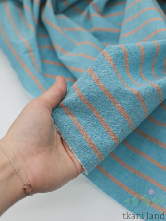 S0234 Вареный (стираный) хлопок с эффектом крэш полоска «Голубой этюд»