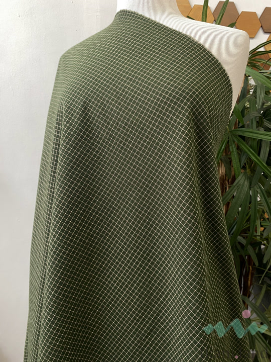 S0227 Вареный (стираный) хлопок с эффектом крэш «Клетка цвета зелени»