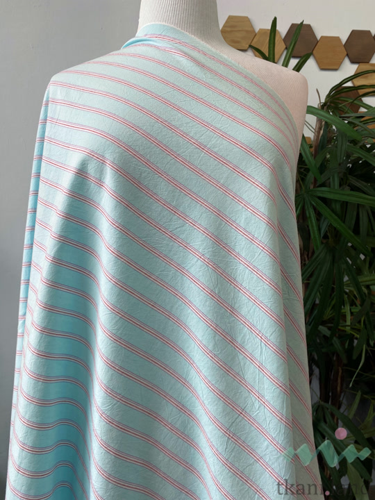 S0229 Вареный (стираный) хлопок с эффектом крэш «Полоска светло-голубая»