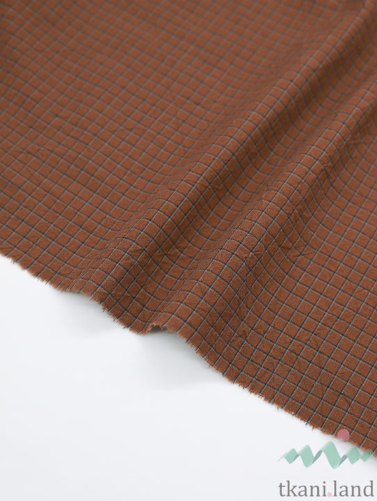 S0224 Вареный (стираный) хлопок с эффектом крэш «Клетка цвета корицы»