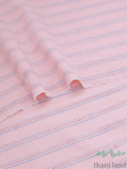 S0230 Вареный (стираный) хлопок с эффектом крэш «Полоска светло-розовая»
