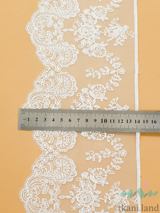 KR_S0005 Кружево на сетке 14 см цвет Теплый белый (407034)