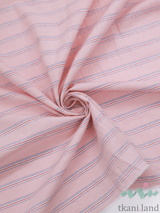 S0230 Вареный (стираный) хлопок с эффектом крэш «Полоска светло-розовая»