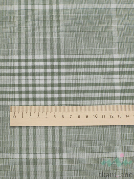 S0047 Вареный (стираный) хлопок с эффектом крэш «Крупная клетка на зеленом с широкими полосами»