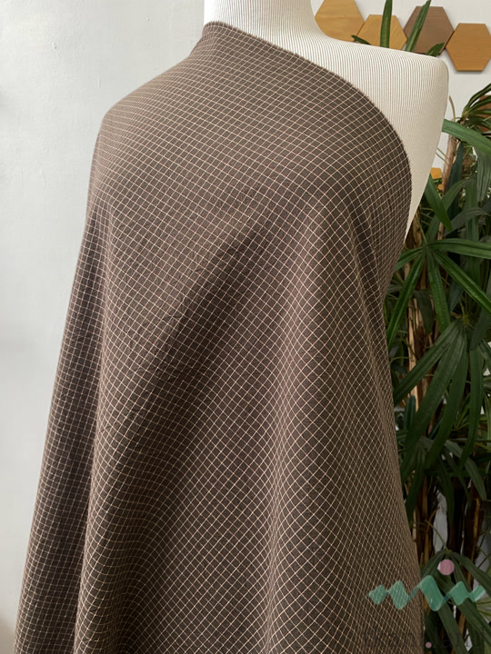 S0226 Вареный (стираный) хлопок с эффектом крэш «Клетка цвета Шоколад»