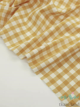 S0052 Вареный (стираный) хлопок с эффектом крэш «Мелкая клетка Виши желтая»