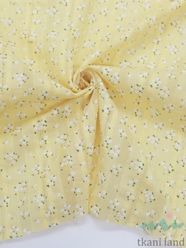 AM0038 Ажурный хлопок (батист) «Белые цветочки» на желтом (5)