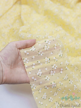 AM0038 Ажурный хлопок (батист) «Белые цветочки» на желтом (5)