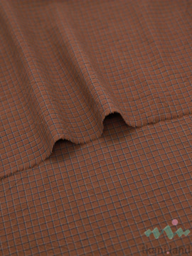 S0224 Вареный (стираный) хлопок с эффектом крэш «Клетка цвета корицы»