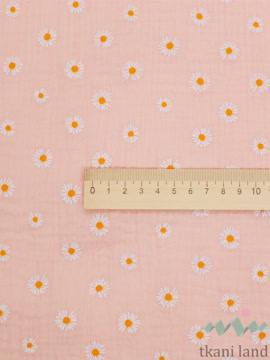 M0400 Муслин двухслойный «Ромашки на розовом»