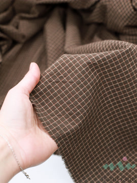 S0226 Вареный (стираный) хлопок с эффектом крэш «Клетка цвета Шоколад»