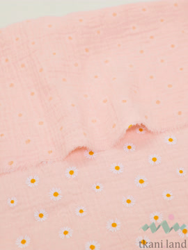 M0400 Муслин двухслойный «Ромашки на розовом»