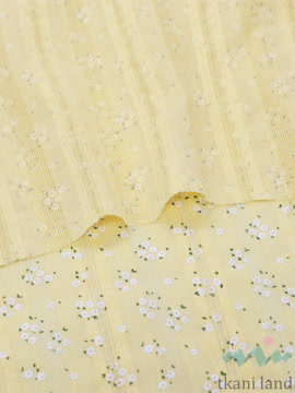 AM0038 Ажурный хлопок (батист) «Белые цветочки» на желтом (5)