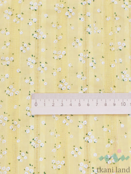AM0038 Ажурный хлопок (батист) «Белые цветочки» на желтом (5)
