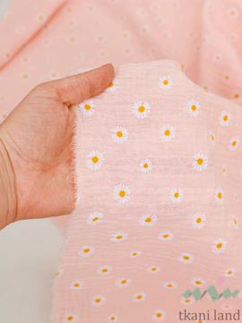 M0400 Муслин двухслойный «Ромашки на розовом»