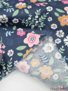 K4119 Сатин «Цветочная поляна на синем»