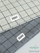 S0017 Вареный (стираный) хлопок с эффектом крэш «Средняя клетка на тепло-белом»