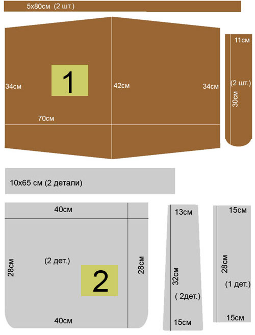 Два варианта выкройки сумки мягкой формы